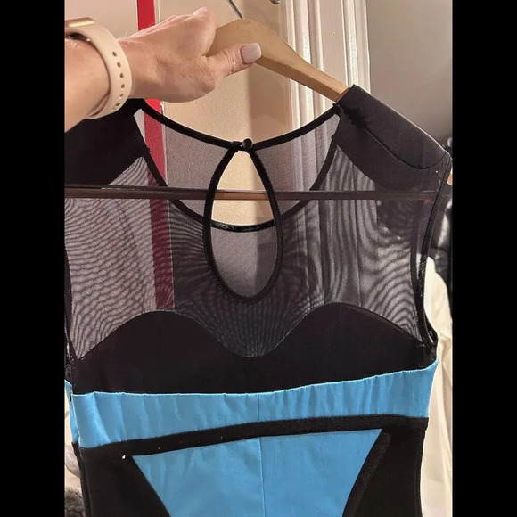 Bebe Melany Mesh Top Satin Stretch Turquoise Black Bodycon Pencil Dress XS NWT - Picture 12 of 15